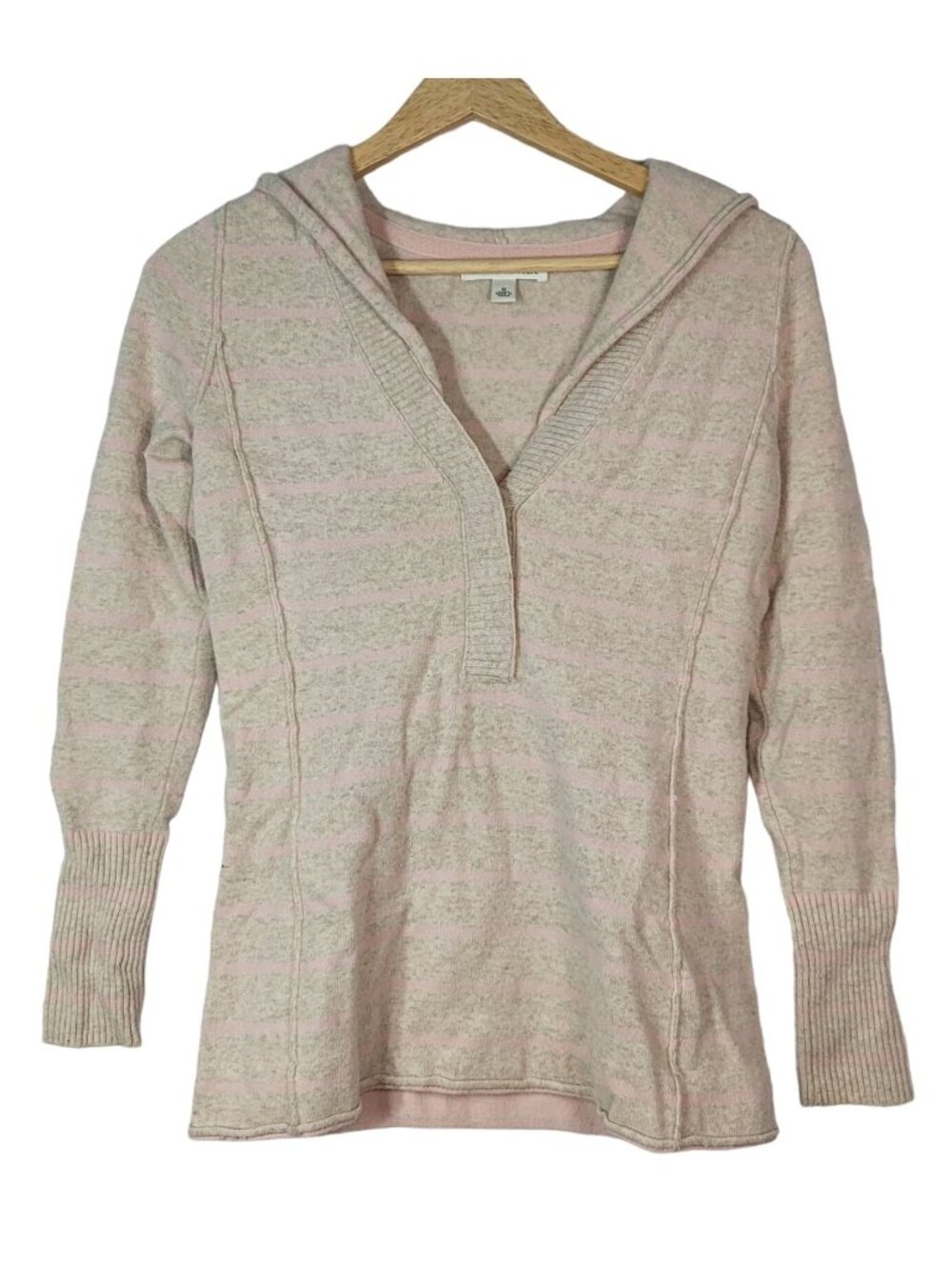Banana Republic Womens Hoodie Sweater Pink Brown Medium Stripe Wool Cashmere